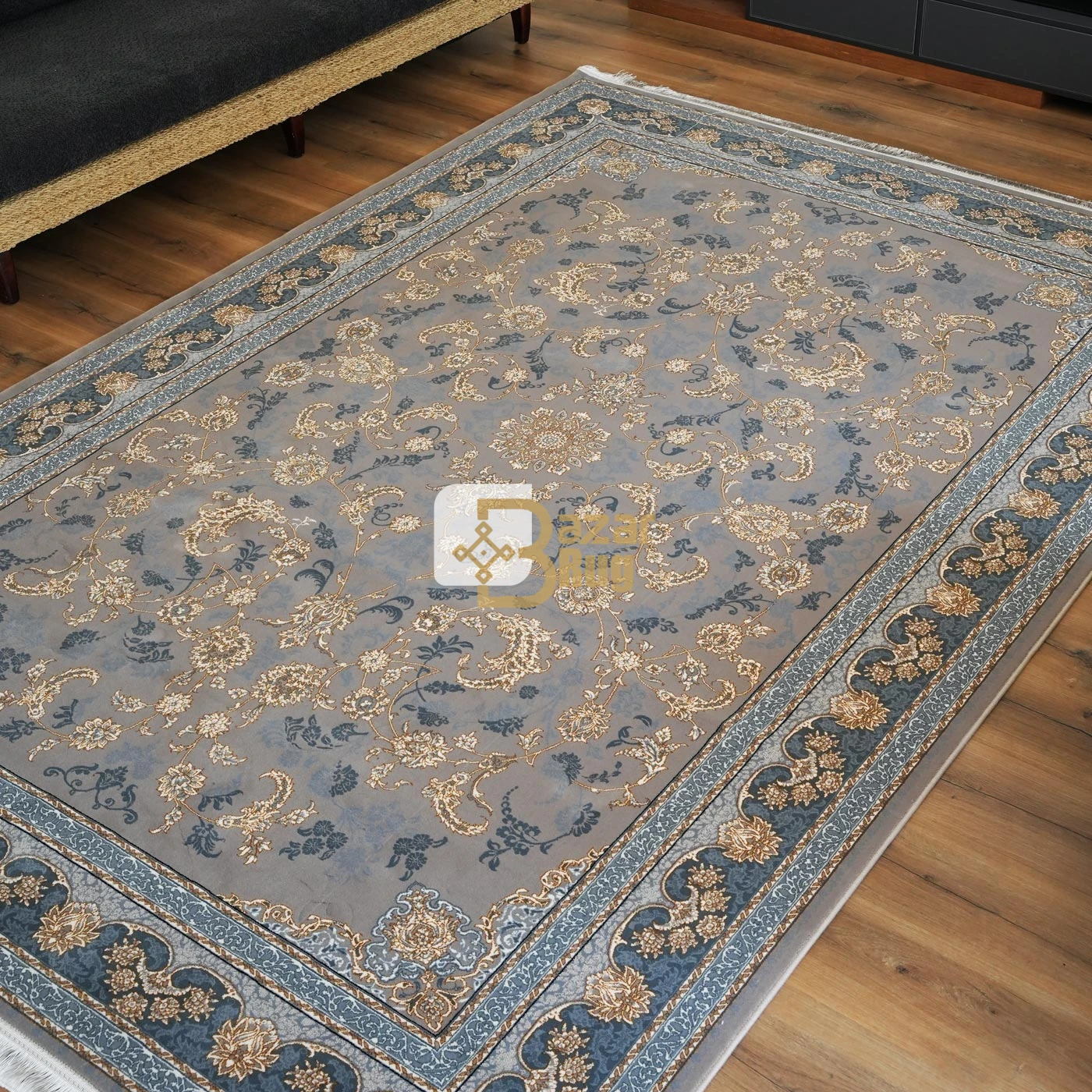 فرش ماشینی 700 شانه تراکم 2550 طرح نیلی ترمه ای