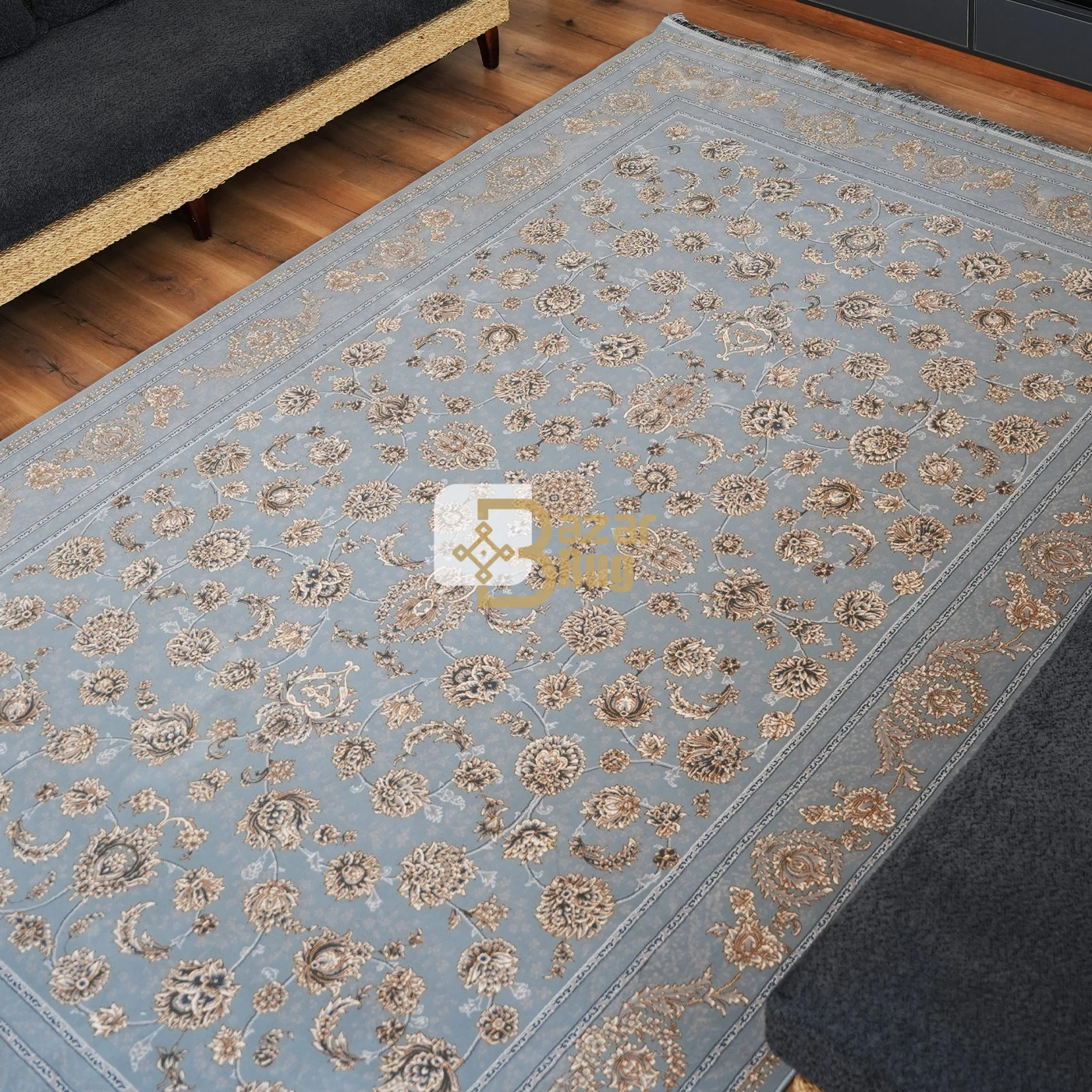فرش ماشینی 700 شانه تراکم 2550 طرح ژینا  نقره ای