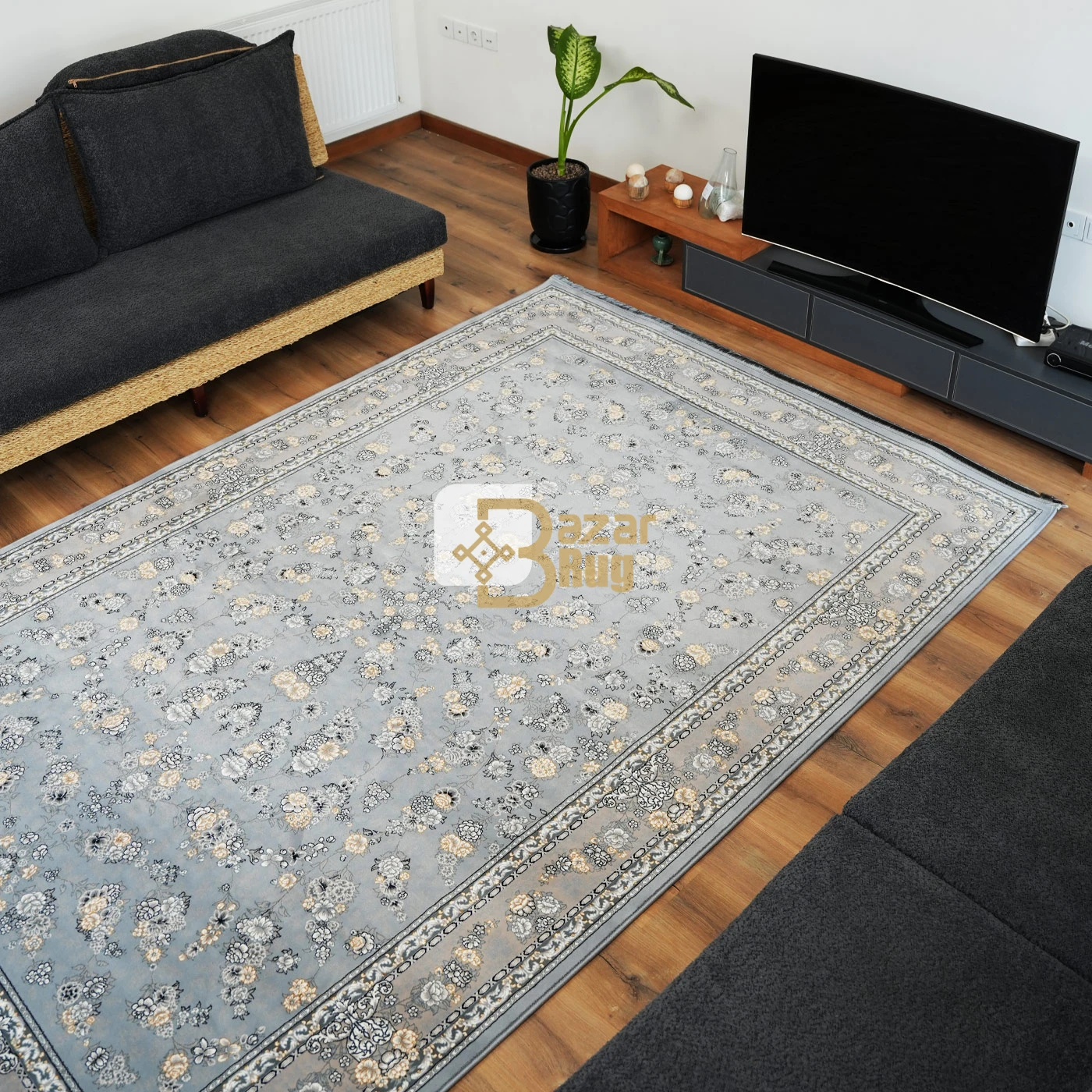 فرش ماشینی 700 شانه تراکم 2550 طرح ژینا نقره ای