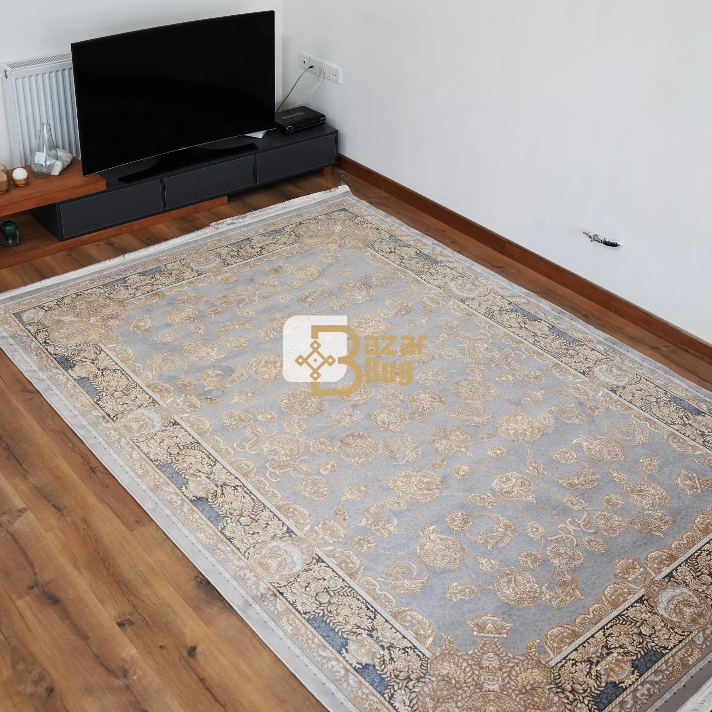 فرش ماشینی 700 شانه تراکم 2550 طرح همتا نقره ای
