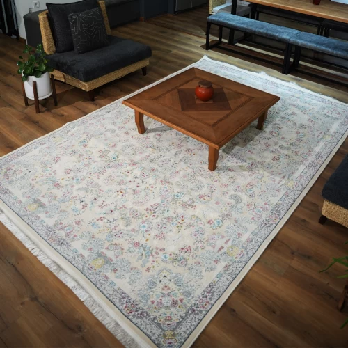 فرش ماشینی 1200 شانه تراکم 3600گل برجسته طرح سیمین کرم