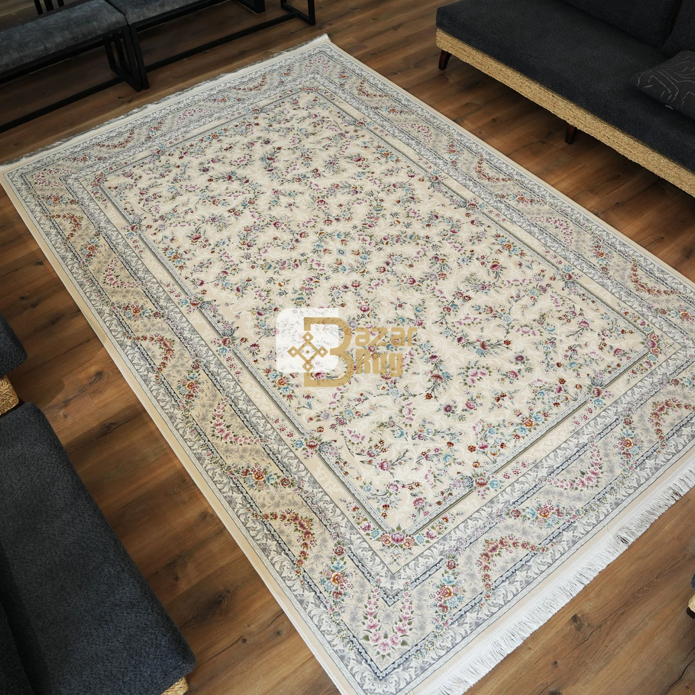 فرش ماشینی 1200 شانه تراکم 3600 طرح اوینا کرم