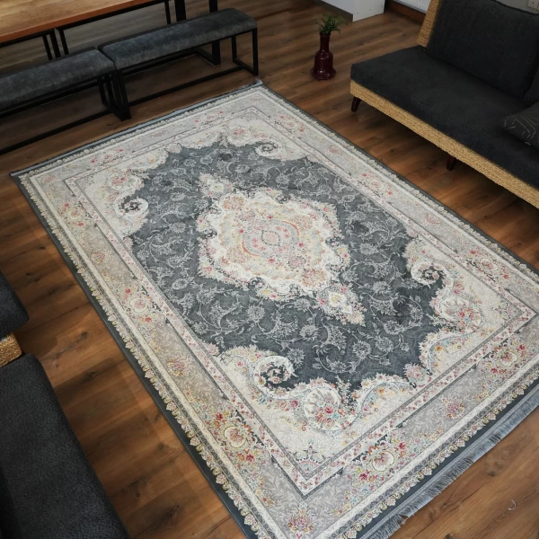 Machine made carpet 1200 reeds 3600 density Tabriz design smoky color