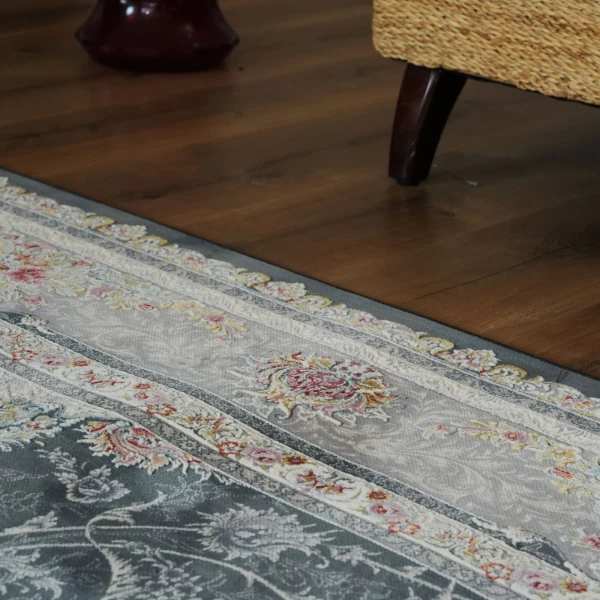 فرش ماشینی 1200 شانه تراکم 3600 گل برجسته طرح تبریز دودی