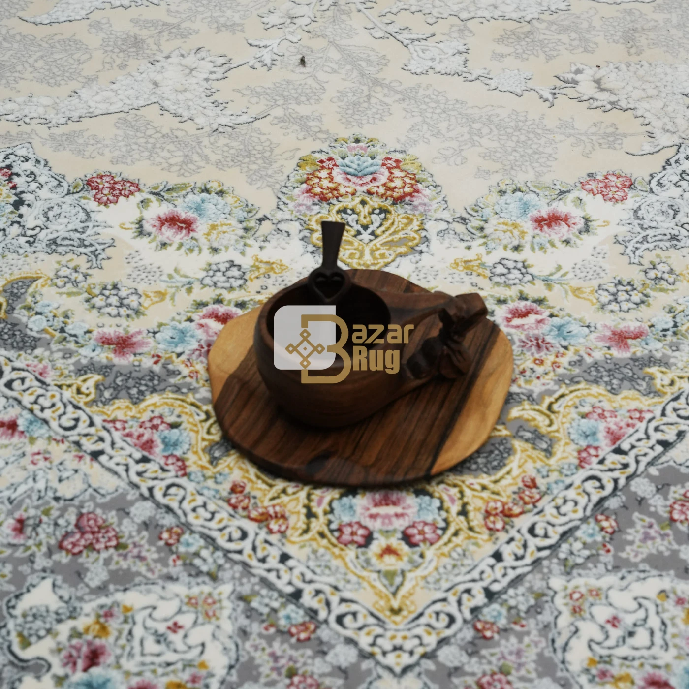 فرش ماشینی 1200 شانه تراکم 3600 طرح نگین کرم