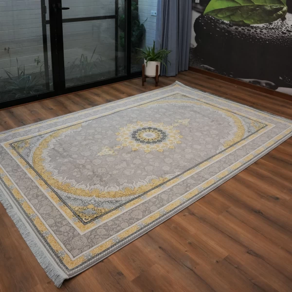 فرش ماشینی 1200 شانه تراکم 3600 گل برجسته طرح رویان فیلی