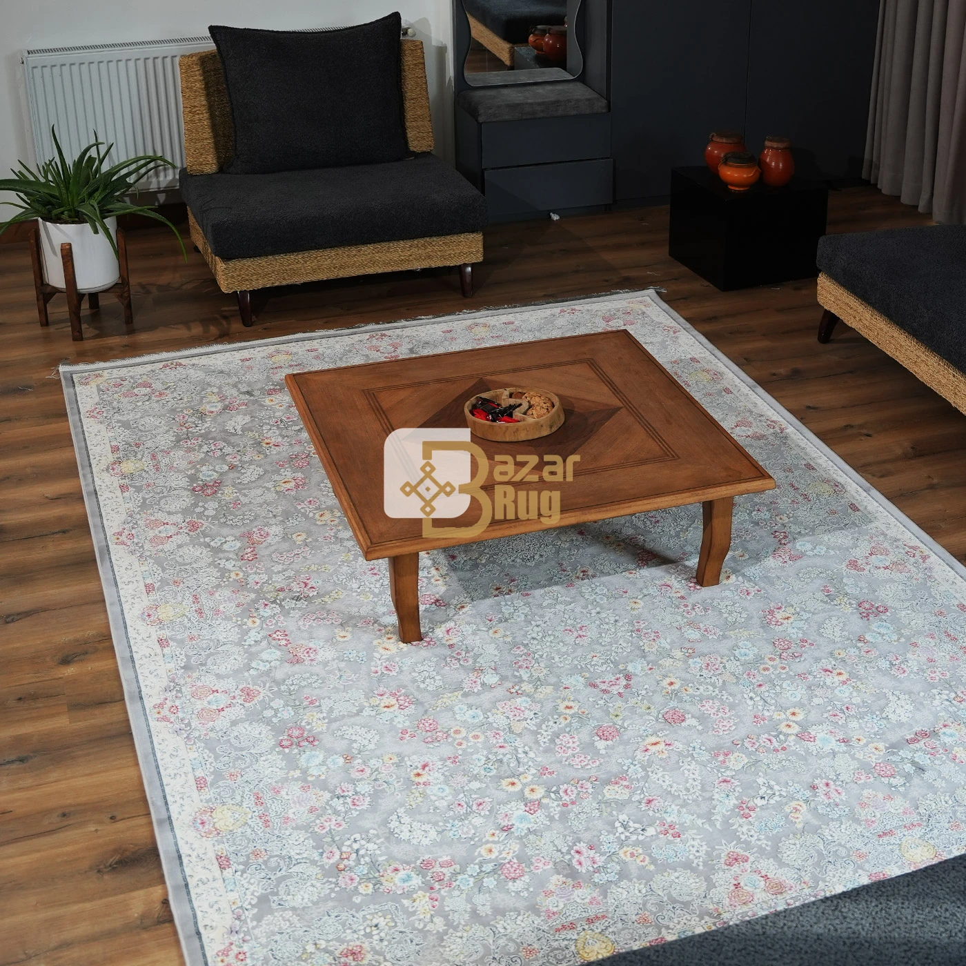 فرش ماشینی 1200 شانه تراکم 3600 طرح شیدا نقره‌ای
