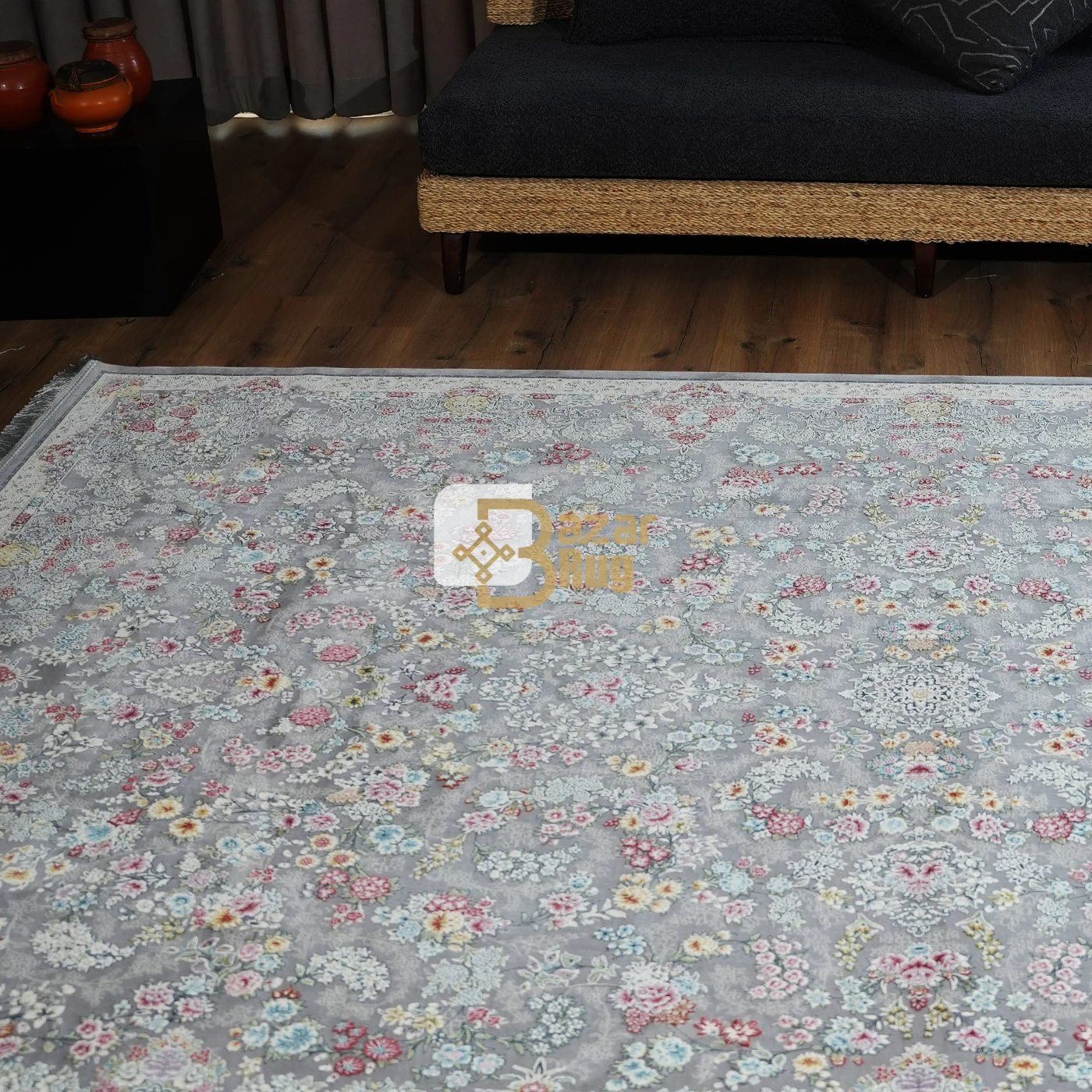 فرش ماشینی 1200 شانه تراکم 3600 طرح شیدا نقره‌ای