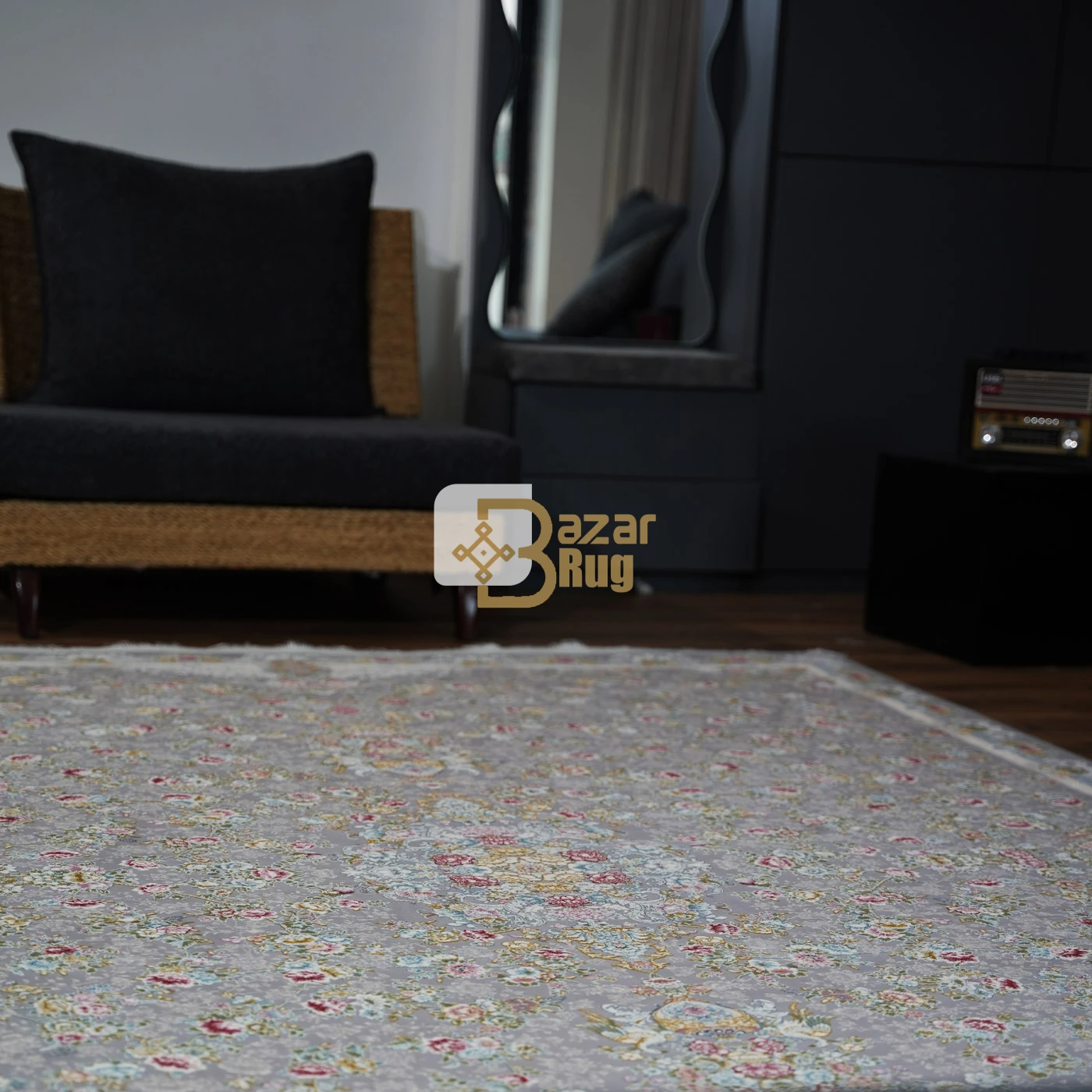 فرش ماشینی 1200 شانه تراکم 3600 طرح گلبهار نقره ای
