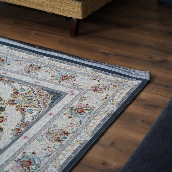 فرش ماشینی 1200 شانه تراکم 3600 گل برجسته طرح فریبا دودی