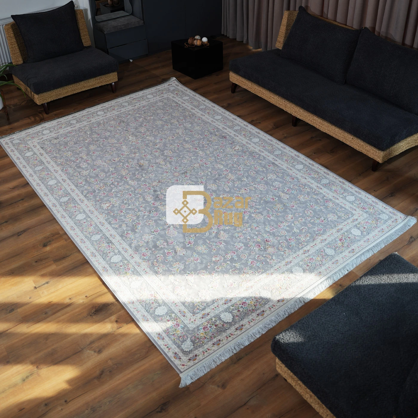 فرش ماشینی 1200 شانه تراکم 3600 طرح دلوین نقره ای