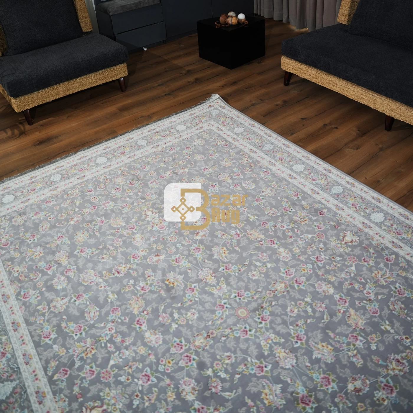 فرش ماشینی 1200 شانه تراکم 3600 طرح دلوین نقره ای