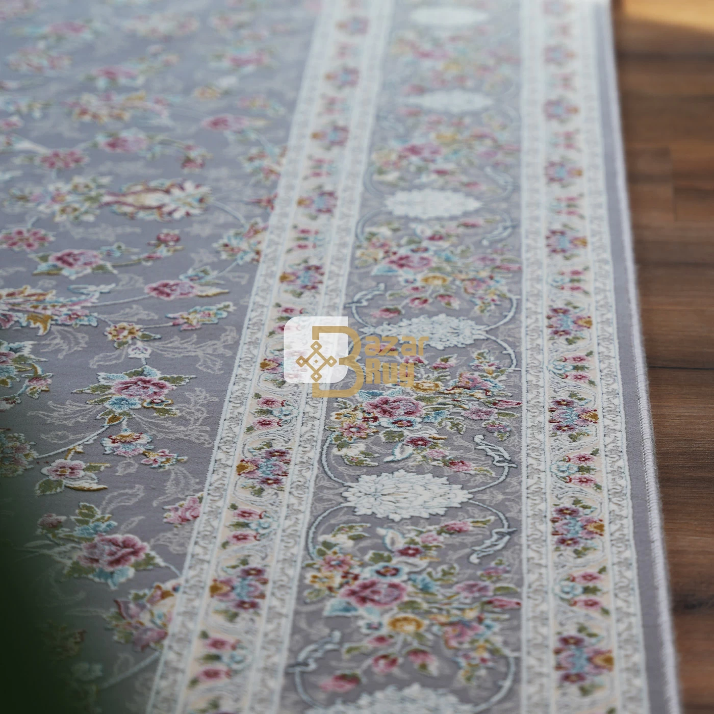 فرش ماشینی 1200 شانه تراکم 3600 طرح دلوین نقره ای