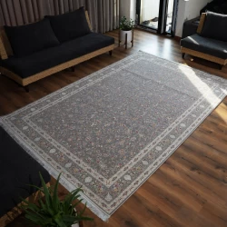 فرش ماشینی 1200 شانه تراکم 3600 طرح دلوین نقره ای - بازارفرش - فرش 1200 شانه