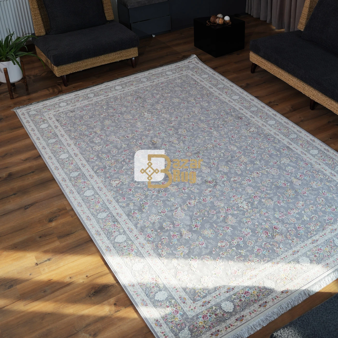 فرش ماشینی 1200 شانه تراکم 3600 طرح دلوین نقره ای