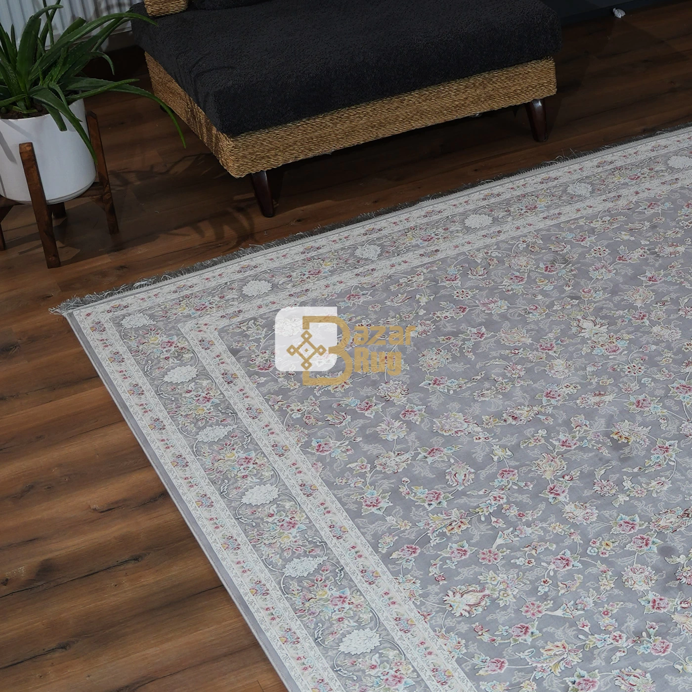 فرش ماشینی 1200 شانه تراکم 3600 طرح دلوین نقره ای