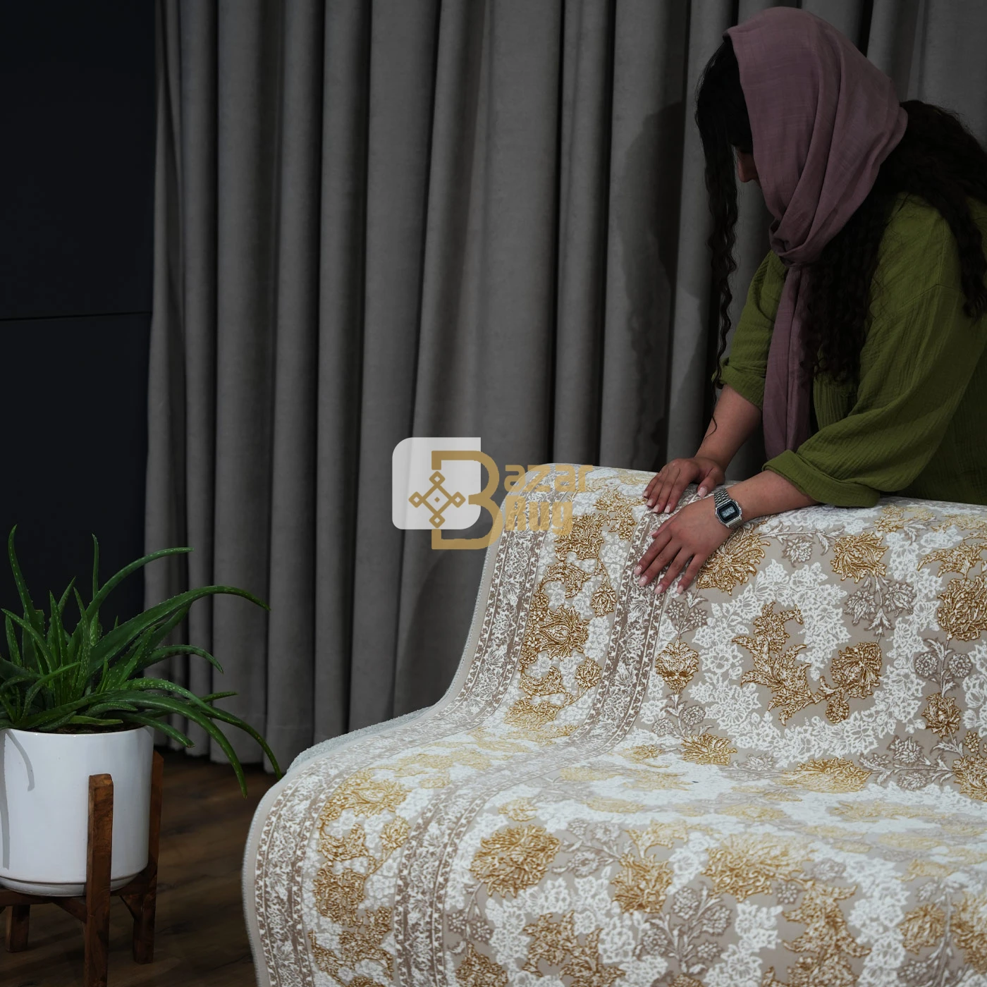 فرش ماشینی 1200 شانه تراکم 3600 طرح دلکش صدفی