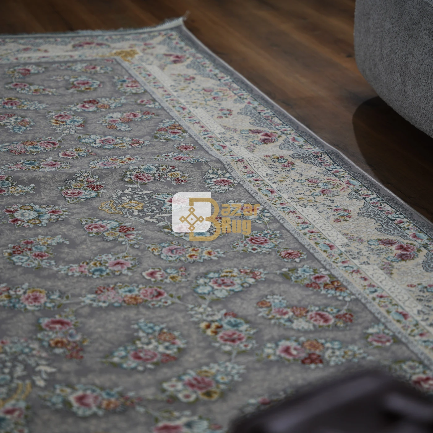 فرش ماشینی 1200 شانه تراکم 3600 طرح سیمین نقره ای