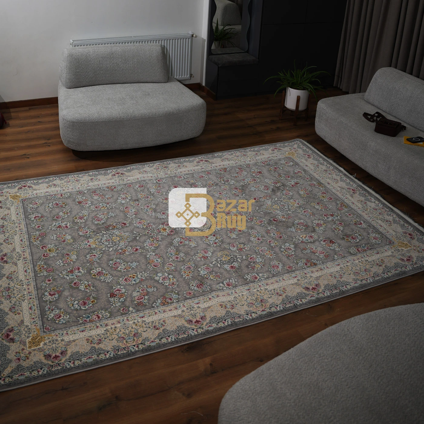 فرش ماشینی 1200 شانه تراکم 3600 طرح سیمین نقره ای
