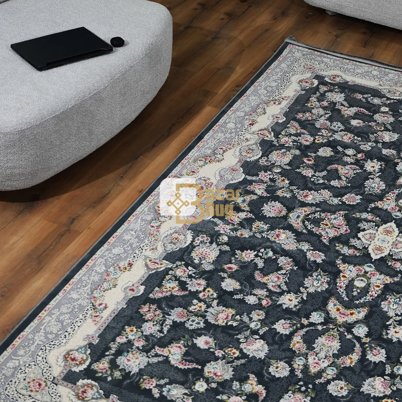 فرش ماشینی 1200 شانه تراکم 3600 طرح سوسن  دودی