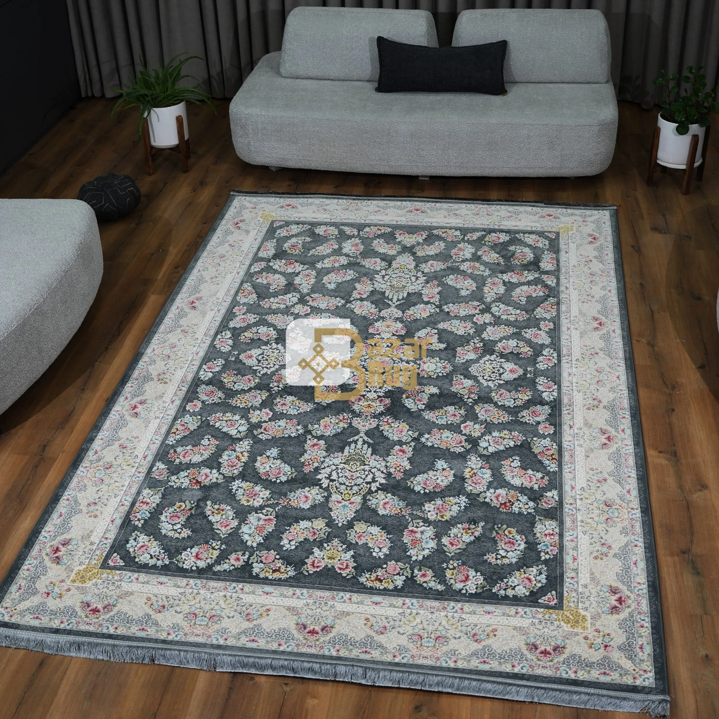 فرش ماشینی 1200 شانه تراکم 3600 طرح سیمین دودی