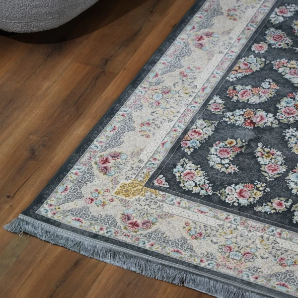 فرش ماشینی 1200 شانه تراکم 3600 گل برجسته طرح سیمین دودی