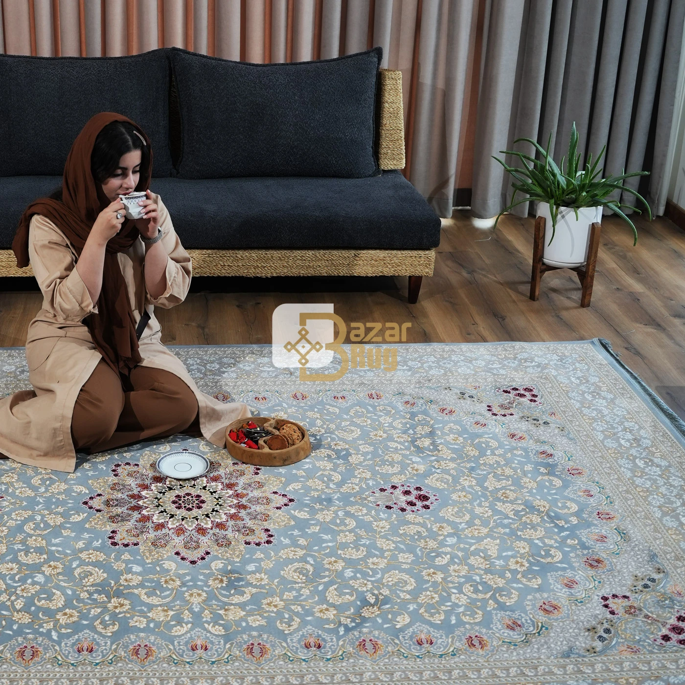 فرش ماشینی 700 شانه تراکم 2550 طرح آماندا نقره ای