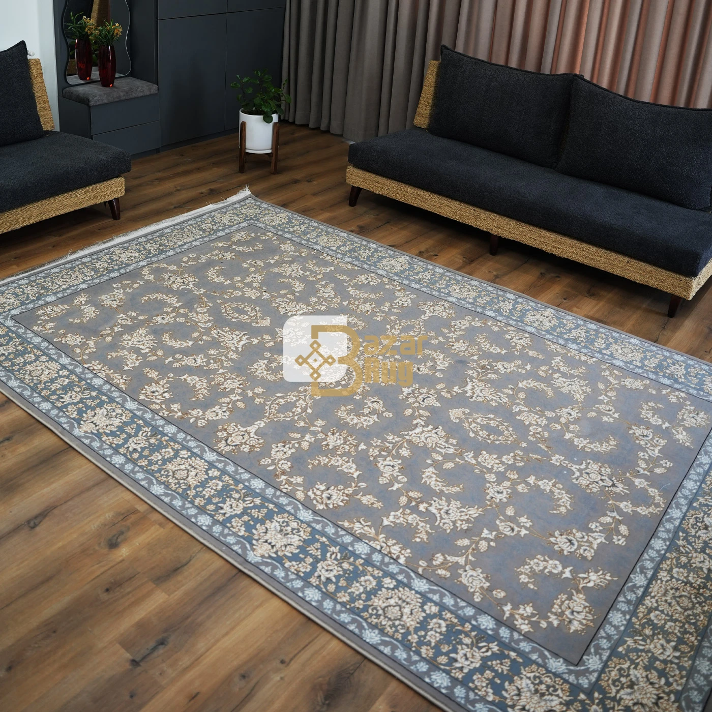 فرش ماشینی 700 شانه تراکم 2550 طرح آنا نقره ای