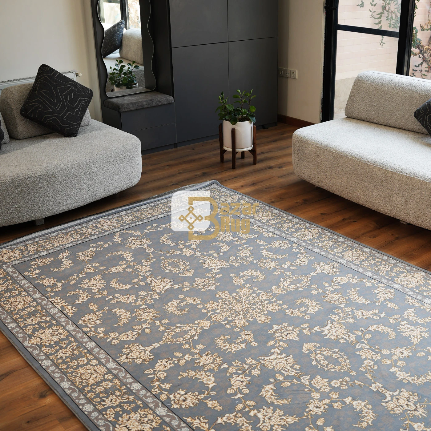 فرش ماشینی 700 شانه تراکم 2550 طرح آنا نقره ای