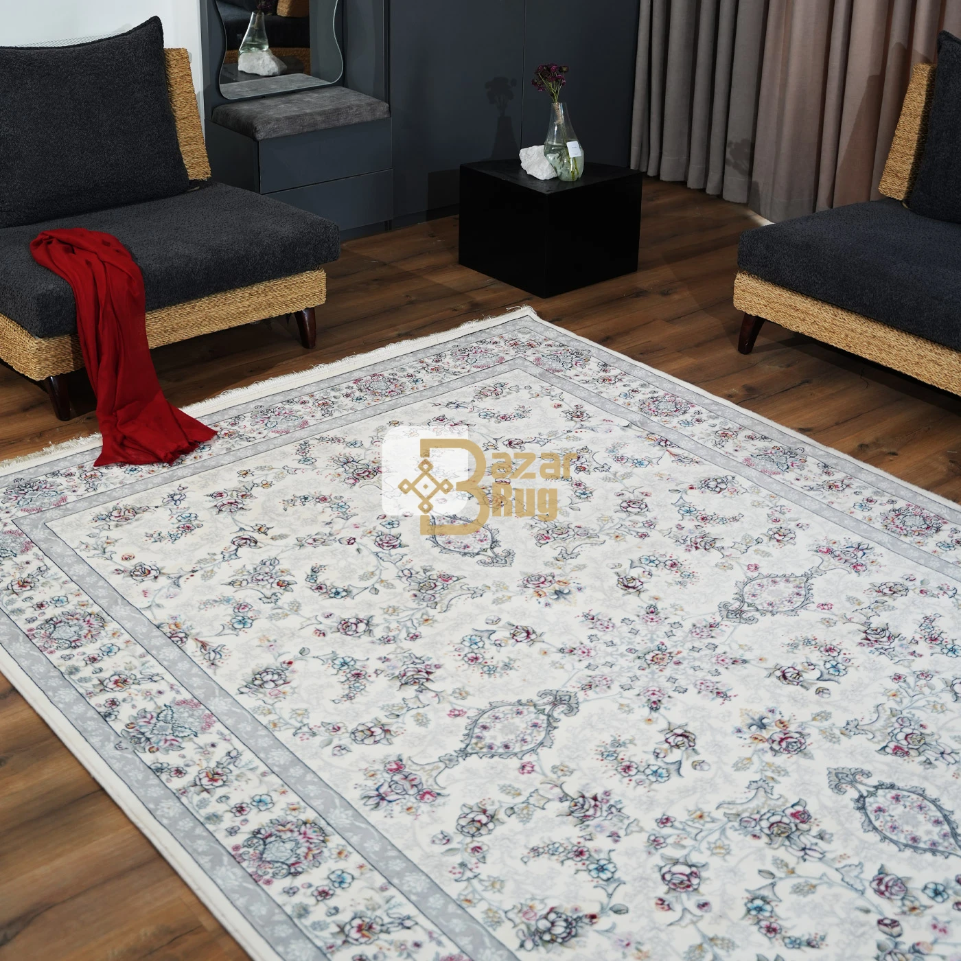 فرش ماشینی 700 شانه تراکم 2550 طرح آیناز کرم