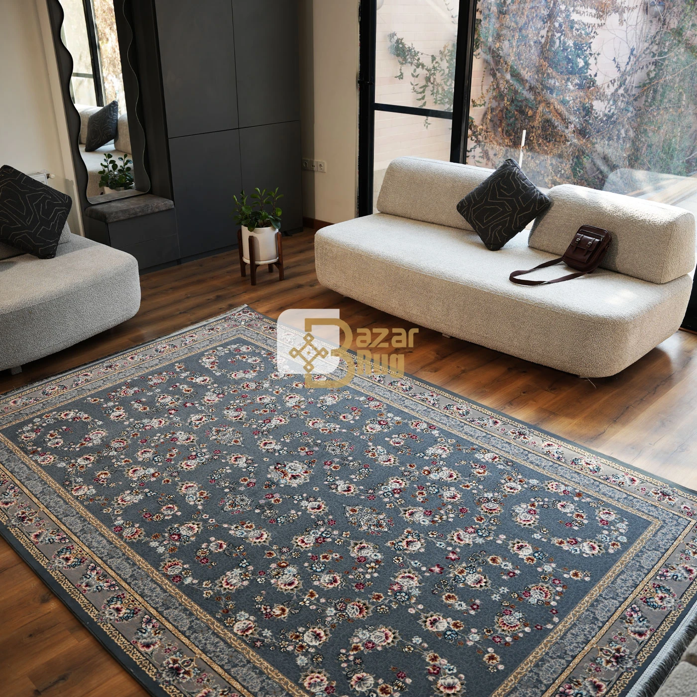 فرش ماشینی 700  شانه تراکم 2550 طرح ساحل دودی