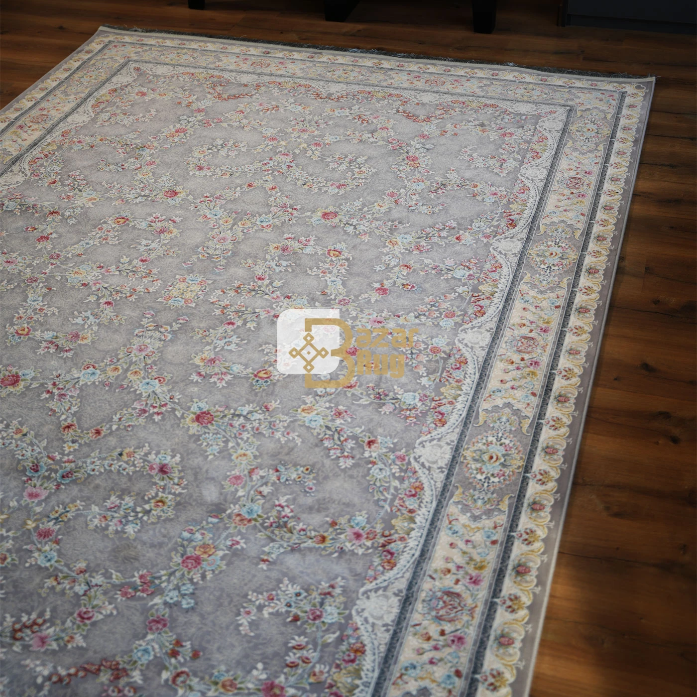 فرش ماشینی 1200 شانه تراکم 3600 طرح سارگل نقره ای