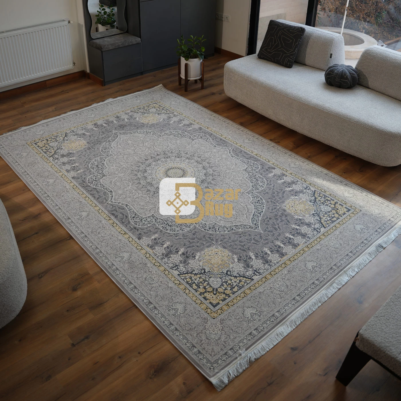 فرش ماشینی 1200 شانه تراکم 3600 طرح طنین نقره ای