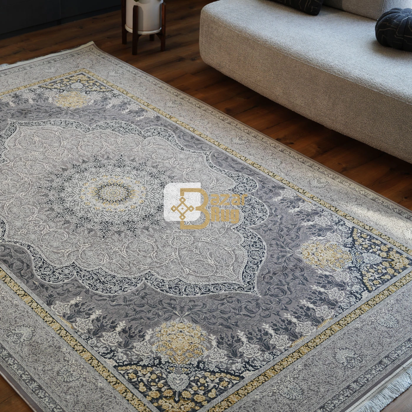 فرش ماشینی 1200 شانه تراکم 3600 طرح طنین نقره ای