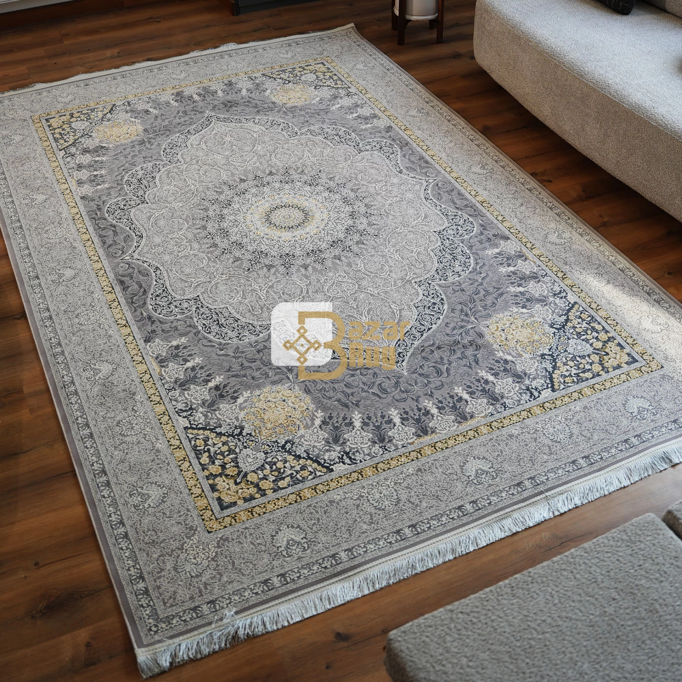فرش ماشینی 1200 شانه تراکم 3600 طرح طنین نقره ای