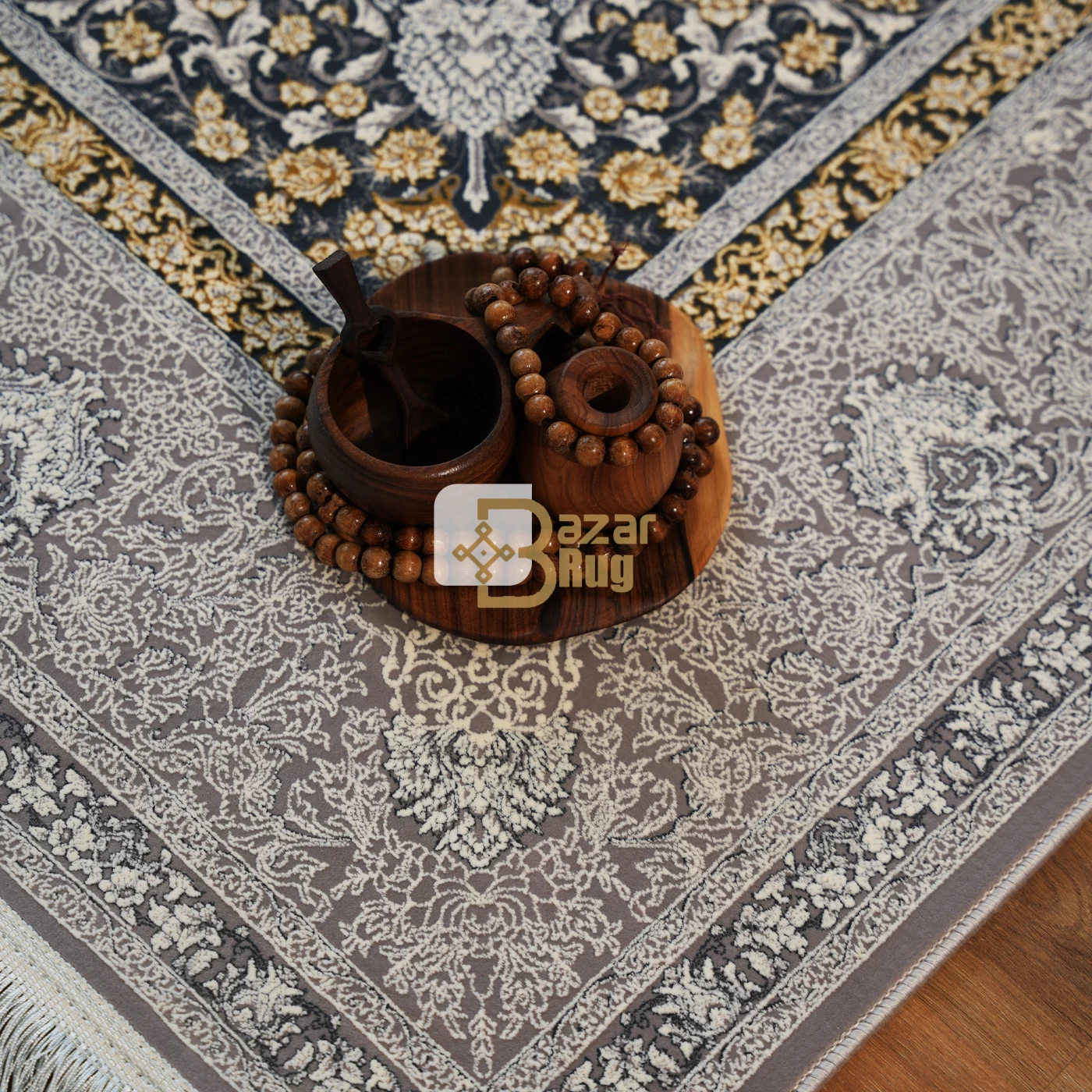 فرش ماشینی 1200 شانه تراکم 3600 طرح طنین نقره ای