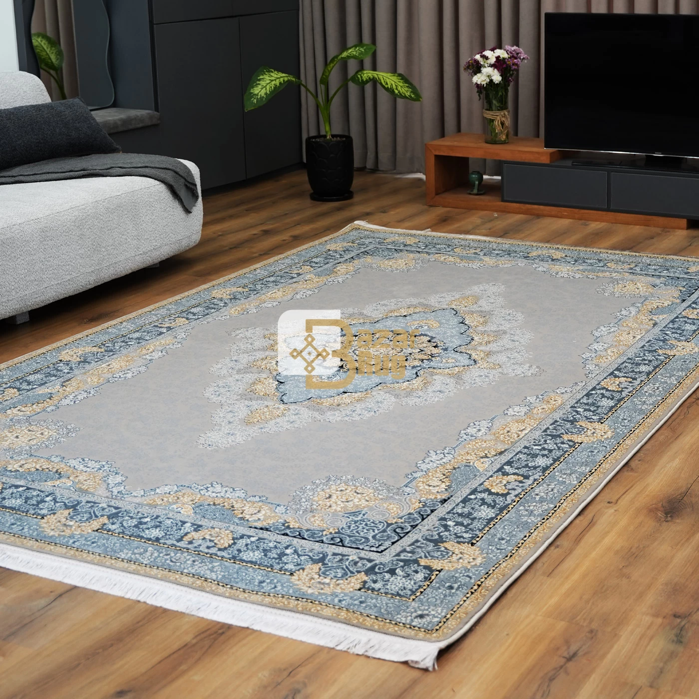  فرش ماشینی 700 شانه تراکم 2550 طرح نارنج نقره ای