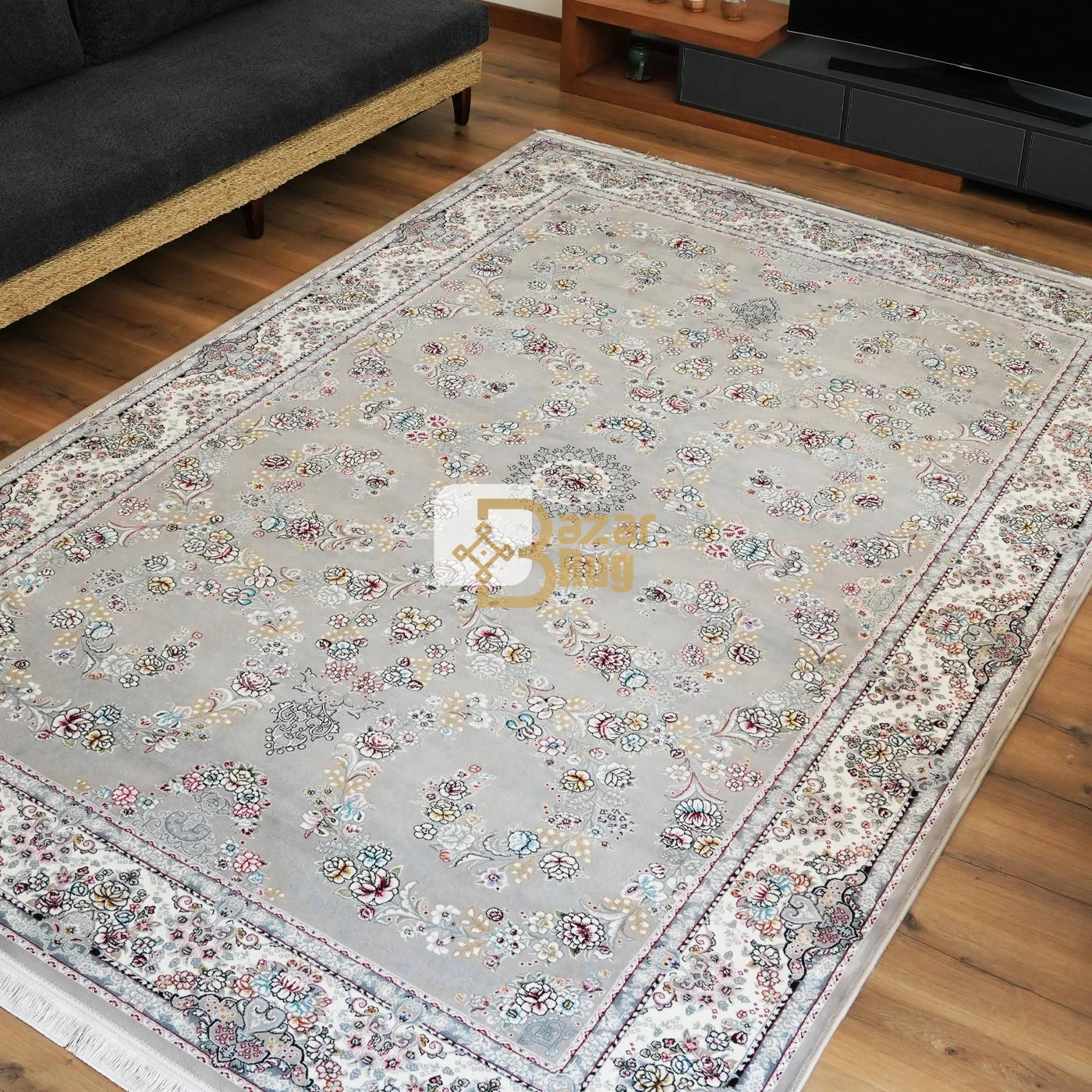 فرش ماشینی 700 شانه تراکم 2550 طرح نگین رنگ فیلی