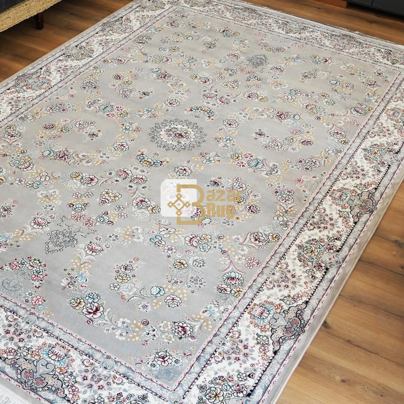 فرش ماشینی 700 شانه تراکم 2550 طرح نگین رنگ فیلی