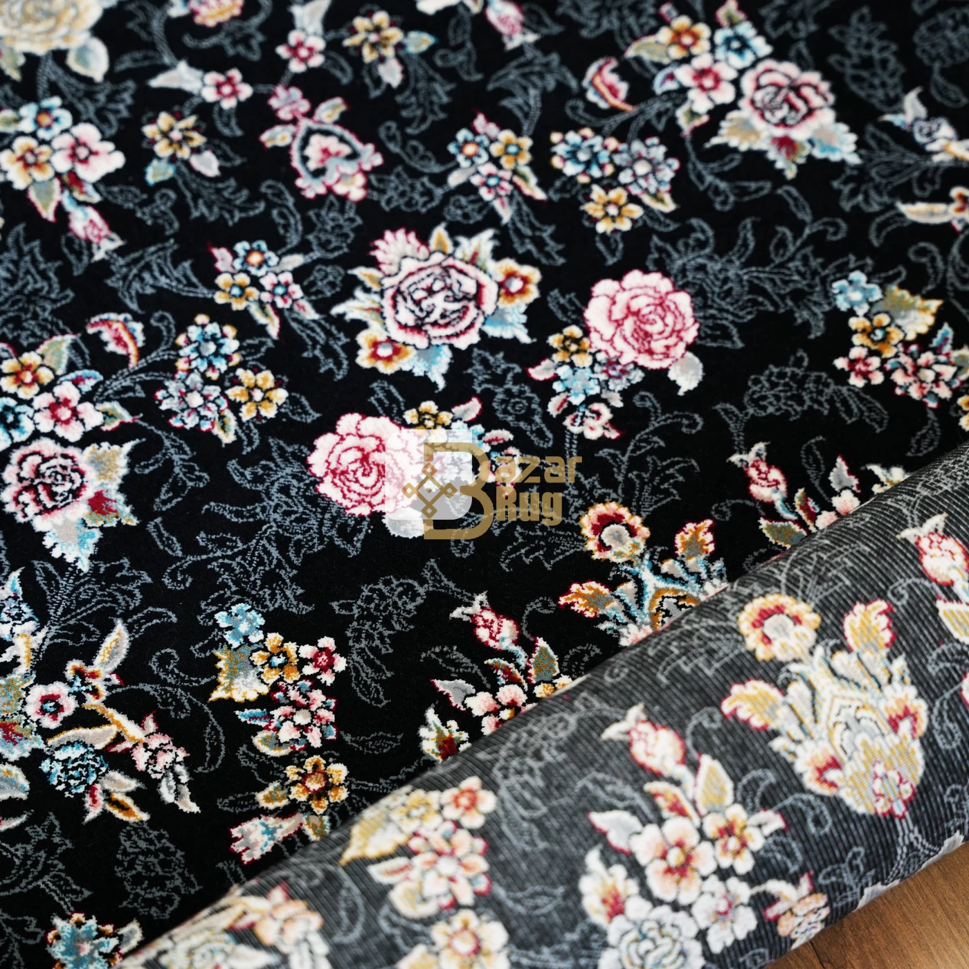 فرش ماشینی 700 شانه تراکم 2550 طرح گیلدا سرمه ای