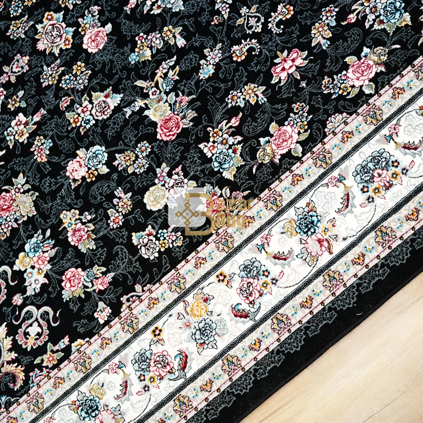 فرش ماشینی 700 شانه تراکم 2550 طرح گیلدا سرمه ای
