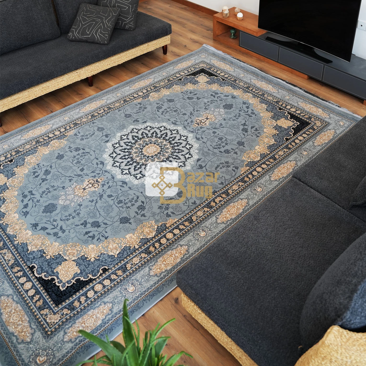 فرش ماشینی 700 شانه تراکم 2550 طرح آنیسا نقره ای