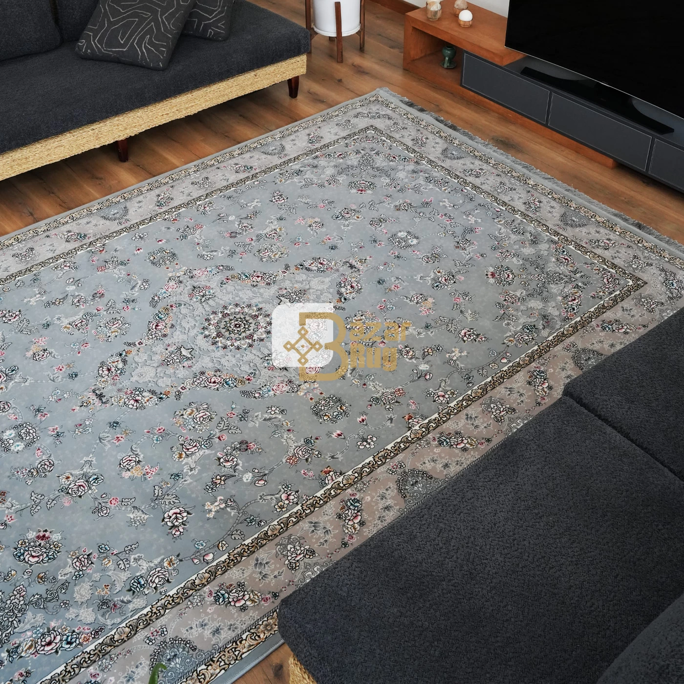 فرش ماشینی 700 شانه تراکم 2550 طرح پروانه نقره ای