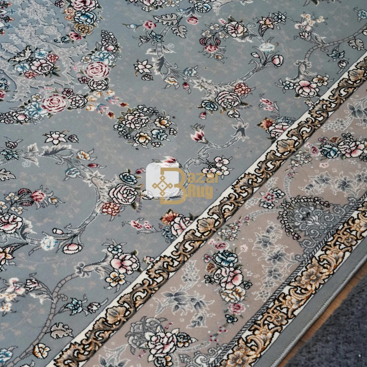 فرش ماشینی 700 شانه تراکم 2550 طرح پروانه نقره ای