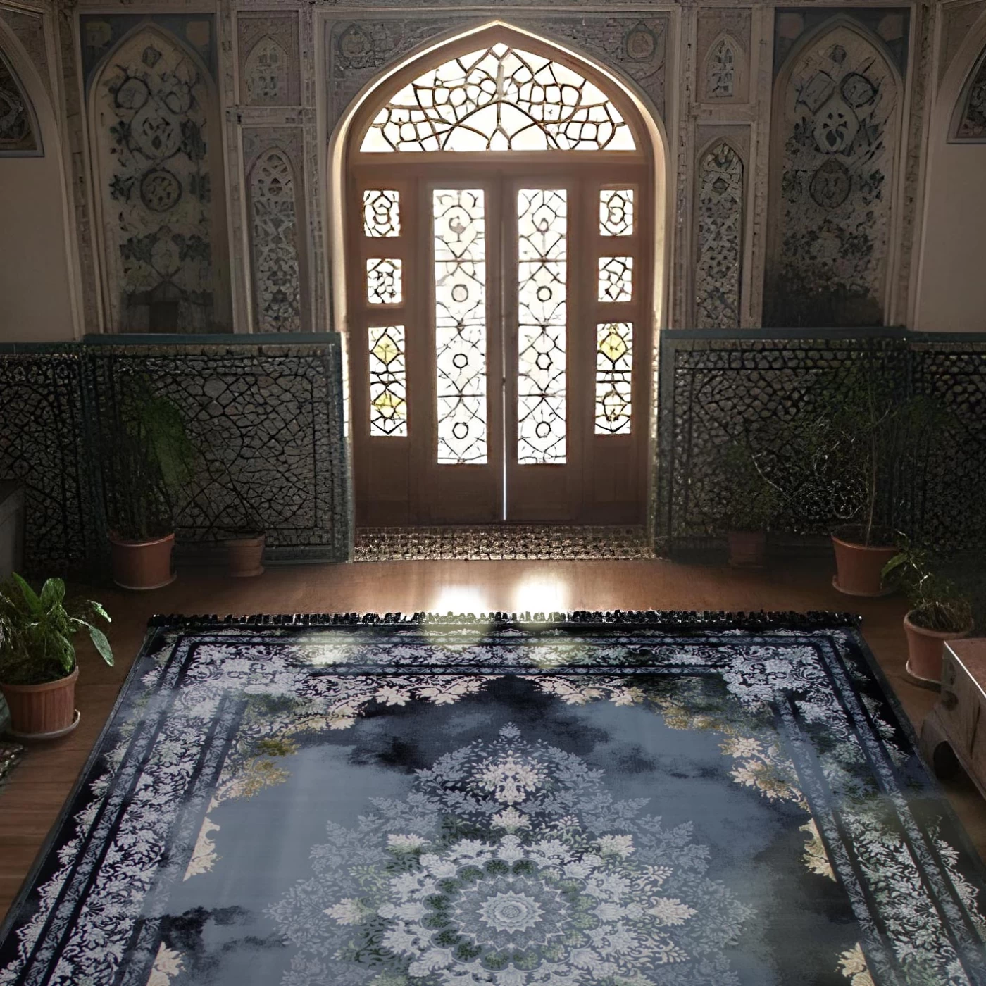 فرش ماشینی 700 شانه تراکم 2550 طرح 309 سرمه ای