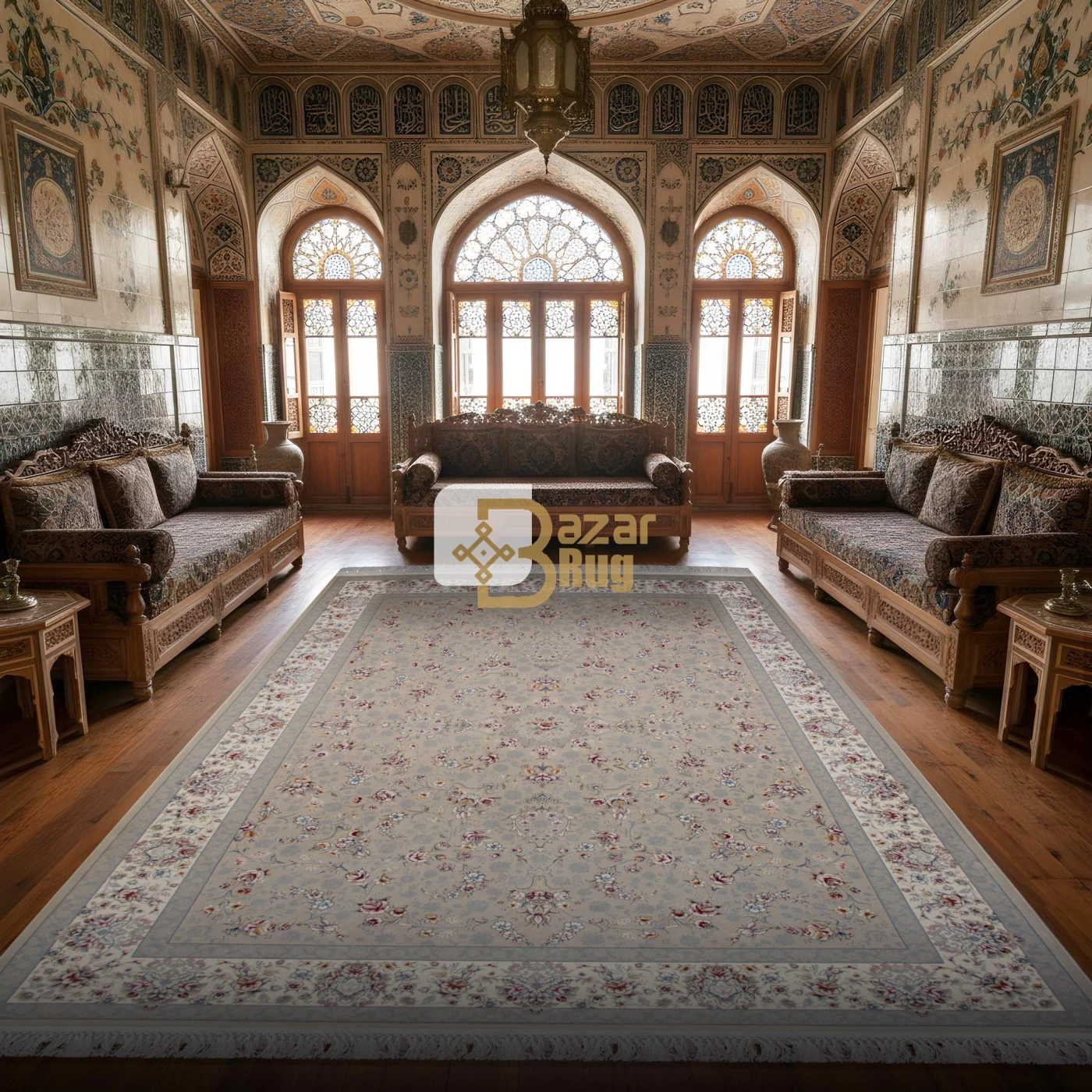 فرش ماشینی ۷۰۰ شانه تراکم ۲۵۵۰ طرح آیناز کرم