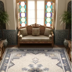فرش ماشینی ۷۰۰ شانه تراکم ۲۵۵۰ طرح آیدا نقره‌ ای - بازارفرش - {category}