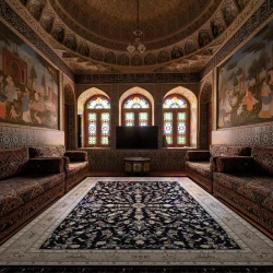 فرش ماشینی ۱۲۰۰ شانه تراکم ۳۶۰۰ گل برجسته طرح باغ مینو سرمه‌ ای - بازارفرش - فرش 1200 شانه