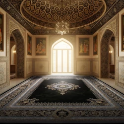 فرش ماشینی ۷۰۰ شانه تراکم ۲۵۵۰ طرح جیوا سبز سرمه‌ ای - بازارفرش - {category}