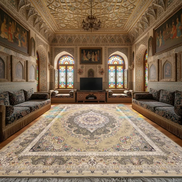 Machine Made Rug 1200 Reeds Density 3600 High Relief Design Khojasteh Beige